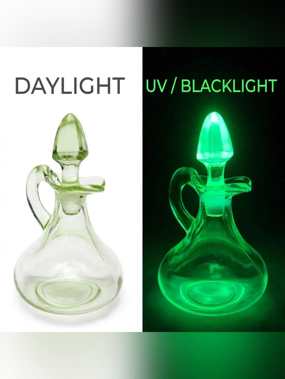 Anchor Hocking Uranium Cruet ORIG Topper Came With It Both Glow MINT